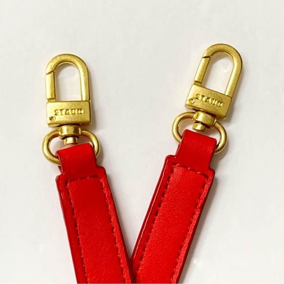 STUAD RED LEATHER GOLD HARDWARE REPLACEMENT LONG CROSSBODY PURSE BAG STRAP - Picture 2 of 4